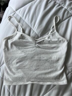 Urban Outfitters White Ruched Spaghetti Strap Crop Camisole